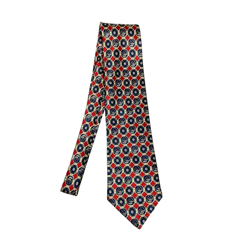 Pierre Cardin Paris Red Navy Print Men's Neck Tie Dad Office Career Staple